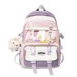 MTRoyaldia Backpack for Girls, Kawaii Backpack Cute Aesthetic Backpack with Pin Accessories Plush Pendant, 17.7 Inch Backpack for School & Travel - Durable, Water Resistant (Purple)