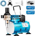VIVOHOME Professional Airbrushing Paint System with 1/5 HP Air Compressor and 3 Paint Sprayers for Tattoo Makeup Shoes Cake Decoration Blue