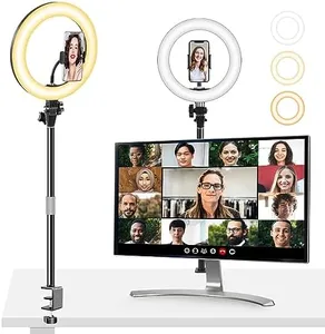 Ring Light for Computer Video Conferencing Recording/Zoom Meeting-10'' Desk Ring Light with Mount Stand,Stream Lights with 14.2-24 in Adjustable Clamp Stand & Phone Holder for Webcam/Camera
