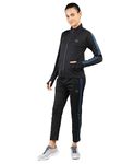 CHKOKKO Womens Zipper Sports Running Track Suit - Black Navy Blue, Size L