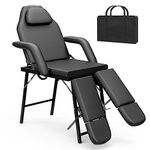 CyyKcc Portable Beauty Bed, 3 Section Adjustable Split Legged Massage Bed, Folding Salon Tattoo Chair Facial Spa Lash Bed with Storage Bag,Black