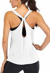 ICTIVE Women's Yoga Workout Tank Top - Loose Fit Backless Muscle Racerback Gym Running Top - White, M