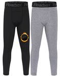 Roadbox 2 Pack Boy's Fleece Lined Thermal Athletic Pants - Winter Warm Sports Base Layer Compression Tights Leggings