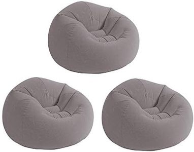 Intex Inflatable Contoured Corduroy Beanless Bag Lounge Chair, Gray (3 Pack)