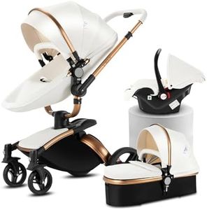 Magic ZC PU Leather 3 in 1 Pushchair Pram Travel System, Baby Stroller 3 in 1 with 360° Rotatable Seat, Newborn Infant Buggy with Aluminum Frame, Toddler Carriage with One-Click Folding (906 White-1)