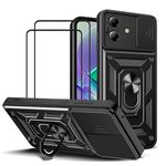 MMlife for Motorola Moto G54 5G Case with Slide Camera Cover and Stand Kickstand Ring with Tempered Glass Screen Protector [2 pieces],Military Grade Shockproof Protective Cover, Black