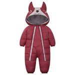 JiAmy Baby Girls' Snowsuits Romper Winter Hooded Jumpsuit Boys Infant Snow Wear Thick Outfits Burgundy 12-18 Months