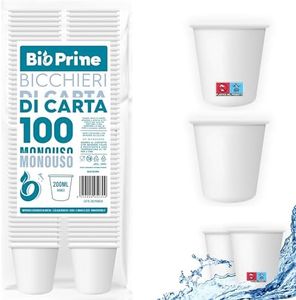 100pz - Bicchieri Acqua in Carta 200ml - Bicchieri 200ml Biodegradabili - Per Bevande Calde, Acqua e Bibite - Bicchieri Usa e Getta.
