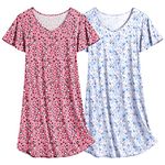 Ekouaer 2 Pack Nightgown for Women Flare Short Sleeve Sleep Shirt Soft Sleepwear Nightshirt Leopard+Butterfly M