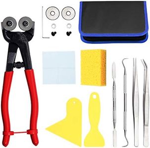 SPEEDWOX 17PCS Mosaic Tools for Crafts Heavy Duty Mosaic Wheeled Glass Nipper with Replacement Cutting Wheel Scrapers Tweezers Double-ended Hook Spatula Sponge Cleaning Cloth Leather Zipper Bag