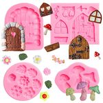 Fairy Garden Door Silicone Molds, Enchanted Vintage Gnome Home Window Door Fondant Molds, Mushroom Flower Leaf Chocolate Baking Molds for Cake Decoration Cupcake Topper Craft Gum Paste Clay Resin