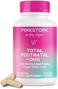 Pink Stork Total Postnatal Vitamin & DHA: Postpartum Multivitamin with Iron, B-Complex, & Folate, Breastfeeding Vitamins for Moms, Post Pregnancy Prenatal Vitamin, Women-Owned, 60 Capsules