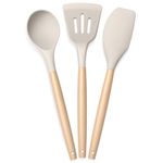 PANCA Silicone Spatula Set of 3, Spatula Set with Wooden Handle for Cooking and Mixing, for Non Stick Pan, Kitchen Tools Set of 3