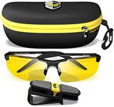 BLUPOND Night Driving Glasses For Men/Women - HD Yellow Vision for Maximum Clarity - Knight Visor (BLACK, Yellow Amber)