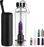 HINATAA Crystal Water Bottle, Removable Natural Crystal Gemstone Glass Bottle, Portable Proof Leak Natural Quartz Water Bottle, BPA Free Durable Gemstone Bottle 550ml (Amethyst+Bottle)