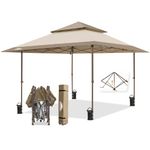 EAGLE PEAK 3.9m x 3.9m Straight Leg Pop Up Canopy Tent Instant Outdoor Canopy Easy Single Person Set-up Folding Shelter w/Auto Extending Eaves 169 Square Feet of Shade (Beige/Brown)