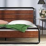 Zinus Therese Double Bed frame - Bed 135x190 cm - 20 cm Height - Metal and Wood Platfomr Bed frame - Brown and Black