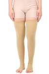 Medical Compression Stockings for Varicose Veins || Upto Mid-Thigh || COTTON FABRIC || HIGH COMPRESSION || With Stitching || Unisex || Breathable || (Large, Beige)