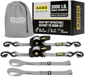 AUGO Retractable Ratchet Straps | 2 Heavy Duty Ratchet Straps Self Retractable Tie Down Straps with Soft Loops & Storage Bag for Motorcycle, Truck, Trailer, Cargo Van | 3000 Lb Break Strength 2” x 10’