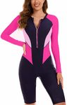 FEOYA Women’s Full Body Swimming Suit One Piece Long Sleeve Rash Guard Sun Protection UPF 50+ Swimsuit Zipper Quick Dry Swimwear L