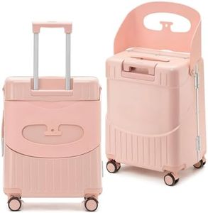 22'' Hardside Ride-On Suitcase with Seat for Kids & Adults – Travel Luggage with 360° Spinner Wheels, Lockable TSA Lock & Seat Belts, Foldable Stool for Airport Waiting