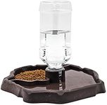 MACGOAL Automatic Reptile Feeder Reptile Food and Water Dish Bowl Reptile Water Dish with Bottle Tortoise Turtle Water Dispenser for Bearded Dragon Gecko Lizard (Brown)