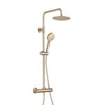 ENKI, Dune, SH0620, Brushed Brass, Thermostatic Shower Mixer Set, Solid Brass, Overhead Shower, Hand Shower, Anti-Scald Device, Contemporary Design, 10-Year Guarantee