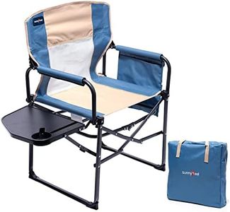 SUNNYFEEL Camping Director Chair, Portable Folding Chair with Side Table and Storage Pouches, Compact Heavy Duty for Adults Outdoor（Khaki）