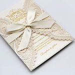 Picky Bride 25-Pack Ivory Laser Cut Lace Wedding Invitations Wraps with Shimmer Insert and Ribbon Bow, Elegant Invite Cards for Wedding/Bridal Shower/Birthday Party, 125 x 185mm (25 Invitations)