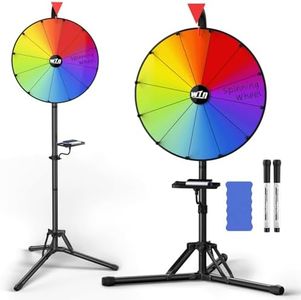 16 Inch Prize Wheel - Spinning Wheel with Folding Tripod Floor Stand, Height Adjustable Wheel Spinner, 12 Color Slots Raffle Wheel with 2 Dry Erase Markers & Eraser for Carnival, Fortune Spinning Game