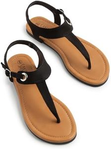 SANDALUP Black Sandals Women's Thong Flat Sandals with Buckle Summer Beach Shoes Suede, 10