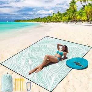 WIWIGO Beach Blanket Waterproof Sandproof Beach Mat 79" X 83"/10'x9'for 2-8 Adults Quick Drying Outdoor Picnic Mat Beach Accessories for Travel, Camping, Hiking