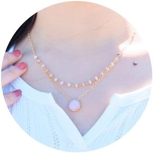 Pink Opal Layering Necklace for Women, Premium Layered Gold Necklaces - Tarnish Free 18K Gold Vermeil Certified S925 Classic Stack Necklace Gold Jewelry for Women - Mothers Day Gifts for Mom Wife