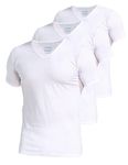 Comfneat Men's 3-Pack Stretchy Cotton Spandex Undershirts V-Neck T-Shirts (White V-Neck 3-Pack, M)