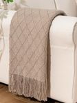 BATTILO HOME Beige Throw Blanket for Sofa Couch Office Living Room Home Decor Lightweight Textured Soft Cozy Knit Throw with Tassels Suitable All Seasons 50"x60"