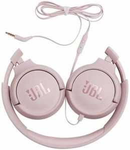 JBL Tune 500, JBL Pure Bass Sound, 1-Button Remote/mic, Lightweight and Foldable Design, Tangle-Free Flat Cable, Ask Siri or Google Now, Pink