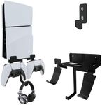 Chanvoo Wall Mount for PS5 Slim Console, Aluminum PS5 Slim Disc/Digital Console Wall Shelf Mount with Controller & Headphone Holder - Black