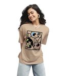 Bewakoof Official Cartoon Network Merchandise Women's Graphic Print Oversized Fit T-Shirt_625586_Brown_L