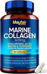 Mayfair Nutrition Marine Collagen 120 High Strength Capsules 1470mg Complex with Hyaluronic Acid, Biotin, Turmeric, Vitamin C, E, B2, D3 & 3 Minerals Hydrolyzed Supplements Women Made in UK