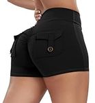 JO.HANNAH Women Pocket Shorts Cross High Waist Scrunch Butt Booty Workout Lifting Athletic Gym Bottoms Black,Small