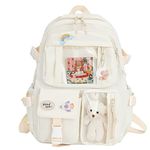 XIANXIAN Kawaii Backpack with Pendant, Large Capacity Cute Bear Accessories Backpack for School Multi Pocket Rucksack for Teen Girls Cute Kawaii School Backpacks, Beige, 40CMx30CMx11CM