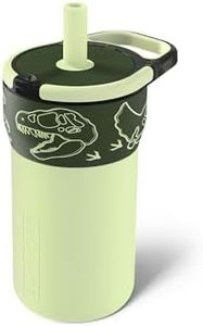 BrüMate Leap 12oz 100% Leakproof Kids Tumbler with Handle and Silicone Soft Straw | Drop Resistant Silicone Sleeve | For Kids 4+ | Insulated Stainless Steel | Cup Holder Friendly | 12oz (Dinos)