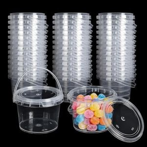 50 PCS 10 oz Slime Containers with Lids and Handles, Clear Plastic Mini Storage Buckets 300ml Slime Bucket for DIY Slime Art Craft, Pigment, Small Tools, Party Favors, Candy