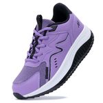 GOOBON Womens Walking Shoes with Arch Support Trainers Orthotic Plantar Fasciitis Comfortable Leather Tennis Sneakers - Purple Black - Size 7 UK