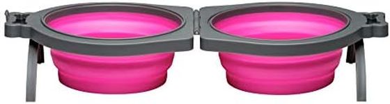 Loving Pets - Bella Roma Double Diner Portable Travel Dog Bowls Collapsible Combined Dog Food & Water Bowls (Pink, Small)