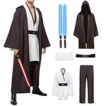 Melwod Men's Tunic Cosplay Costume with 2 PCS Light Up Saber Tunic Hooded Robe Full Set for Halloween Party (White, M)