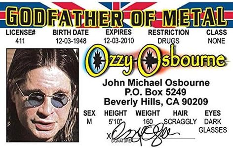 Signs 4 Fun Parody ID | Ozzy Driver’s License | Fake ID Novelty Card | Collectible Trading Card Driver’s License | Novelty Gift for Holidays | Made in The USA