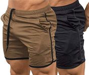 EVERWORTH Men's Gym Workout Boxing Shorts Running Short Pants Fitted Training Bodybuilding Jogger Short, 2 Pack: Brown,black, Large