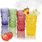 Lily's Home Set of 4 Tiki Glasses - Ideal for Exotic Cocktails, Highball - Unique Tiki Bar and Kitchen Bar Drinkware Set, Glass Tumbler & Mug Set, Perfect Cocktail Mixing Glass, 16 oz Tumbler