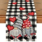 Artoid Mode Watercolor Buffalo Plaid Hearts Gnomes Love Valentine's Day Table Runner, Seasonal Anniversary Wedding Holiday Kitchen Dining Table Decoration for Indoor Outdoor Home Decor 13 x 72 Inch